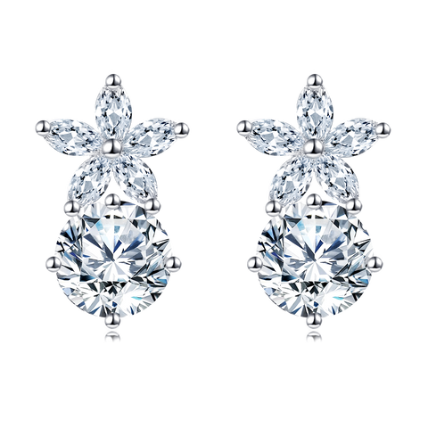 925 Sterling Silver Elegant Floral Moissanite Stud Earrings