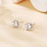 925 Sterling Silver Elegant Silver Moissanite Stud Earrings On White Marble Display