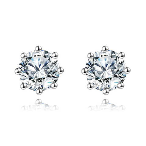 925 Sterling Silver Elegant Silver Moissanite Stud Earrings On White Marble Display