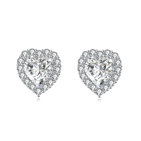 925 Sterling Silver Elegant Sparkling Heart-shaped Moissanite Earrings
