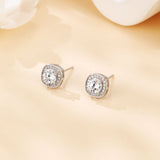 925 Sterling Silver Elegant Moissanite Halo Stud Earrings In Silver Setting