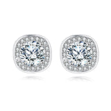 925 Sterling Silver Elegant Moissanite Halo Stud Earrings In Silver Setting