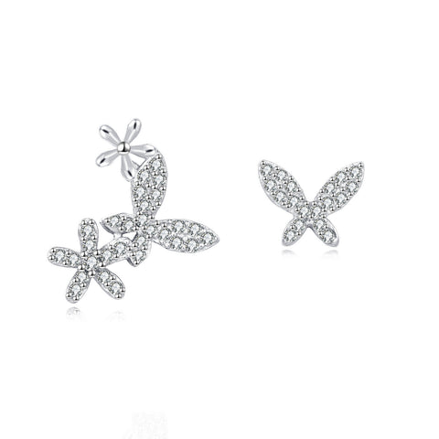 925 Sterling Silver Elegant Dragonfly & Butterfly Earrings In Sterling Silver With Cubic Zirconia Accents