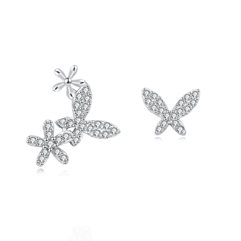 925 Sterling Silver Elegant Dragonfly & Butterfly Earrings In Sterling Silver With Cubic Zirconia Accents