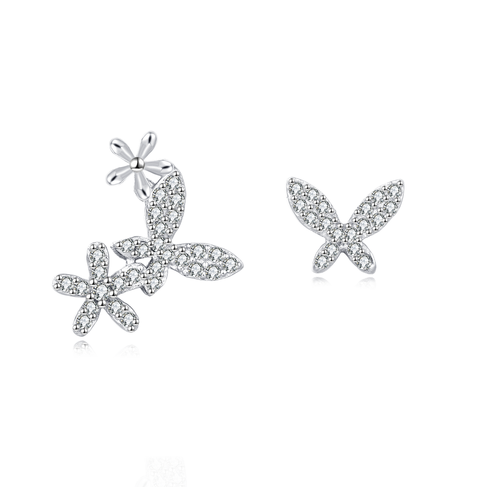 925 Sterling Silver Elegant Dragonfly & Butterfly Earrings In Sterling Silver With Cubic Zirconia Accents