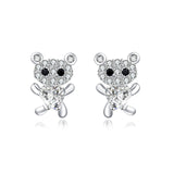 925 Sterling Silver **heart-shaped Zircon Earrings With Pavé Accents And Black Onyx Eyes**