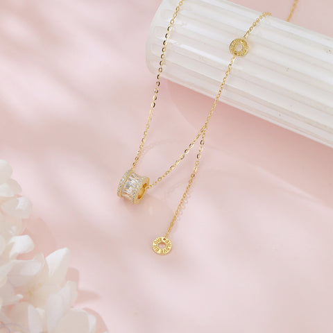 925 Sterling Silver Elegant Plated With Golden Necklace With Zircon Accent And Love Charms