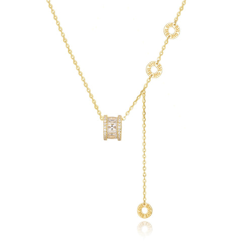 925 Sterling Silver Elegant Plated With Golden Necklace With Zircon Accent And Love Charms