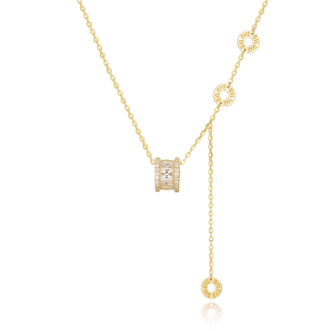 925 Sterling Silver Elegant Plated With Golden Necklace With Zircon Accent And Love Charms