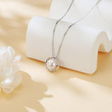 925 Sterling Silver Elegant Pearl Necklace With Silver Chain And Modern Circular Pendant Design