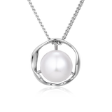 925 Sterling Silver Elegant Pearl Necklace With Silver Chain And Modern Circular Pendant Design