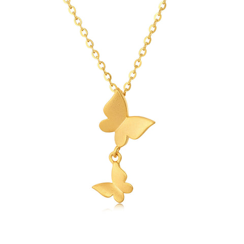 925 Sterling Silver Elegant Plated With Gold Butterfly Necklace With Double Charm Design