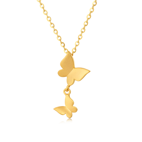 925 Sterling Silver Elegant Plated With Gold Butterfly Necklace With Double Charm Design