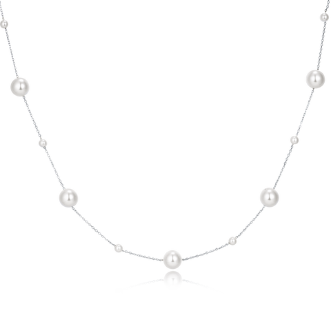 925 Sterling Silver Asymmetric Pearl Necklace In Sterling Silver: Modern Elegance Redefined