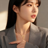 925 Sterling Silver Elegant Plated With Gold Bow Necklace With Zircon Accents