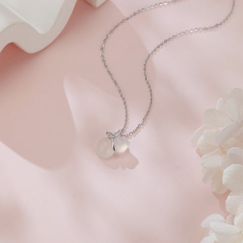 925 Sterling Silver Elegant Pearl-like Flower Pendant Necklace With Zircon Accents