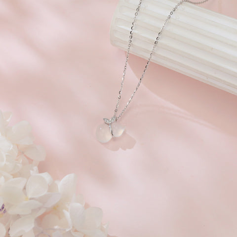 925 Sterling Silver Elegant Pearl-like Flower Pendant Necklace With Zircon Accents