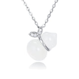 925 Sterling Silver Elegant Pearl-like Flower Pendant Necklace With Zircon Accents