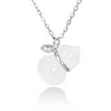 925 Sterling Silver Elegant Pearl-like Flower Pendant Necklace With Zircon Accents