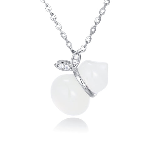 925 Sterling Silver Elegant Pearl-like Flower Pendant Necklace With Zircon Accents