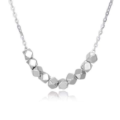 925 Sterling Silver Geometric Faceted Bead Necklace With Symmetrical Design In Shiny Silver Finish