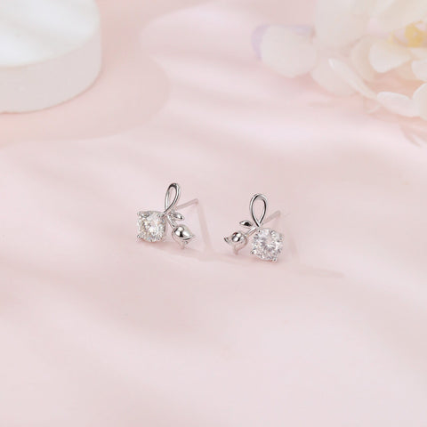 925 Sterling Silver Elegant Silver Rose Petal Earrings With Twisted Design And Sparkling Round Gems