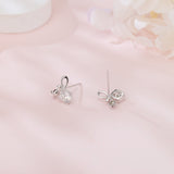 925 Sterling Silver Elegant Silver Rose Petal Earrings With Twisted Design And Sparkling Round Gems