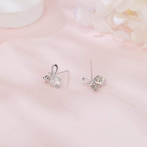 925 Sterling Silver Elegant Silver Rose Petal Earrings With Twisted Design And Sparkling Round Gems