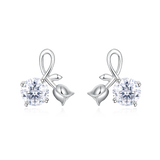 925 Sterling Silver Elegant Silver Rose Petal Earrings With Twisted Design And Sparkling Round Gems