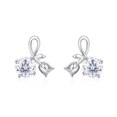 925 Sterling Silver Elegant Silver Rose Petal Earrings With Twisted Design And Sparkling Round Gems