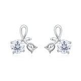 925 Sterling Silver Elegant Silver Rose Petal Earrings With Twisted Design And Sparkling Round Gems