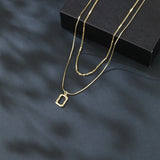 925 Sterling Silver Elegant Plated With Gold Necklace Set With Chain And Rectangular Pendant