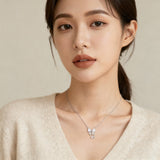 925 Sterling Silver Zircon Heart Bow Necklace With Starfish Charm – Elegant Coastal Luxury