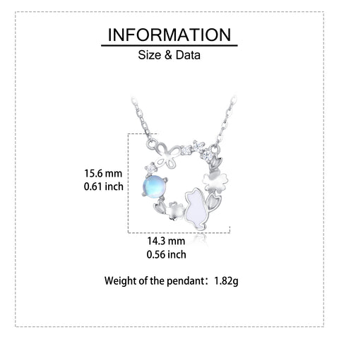 925 Sterling Silver Enchanted Moonstone Cat Necklace With Floral Accents