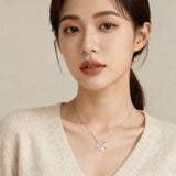 925 Sterling Silver Enchanted Moonstone Cat Necklace With Floral Accents