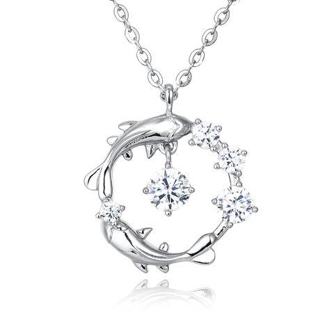 925 Sterling Silver Eternal Grace: Dolphin Zircon Pendant Necklace