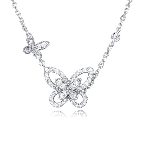 925 Sterling Silver Sparkling Zircon Butterfly Pendant Necklace
