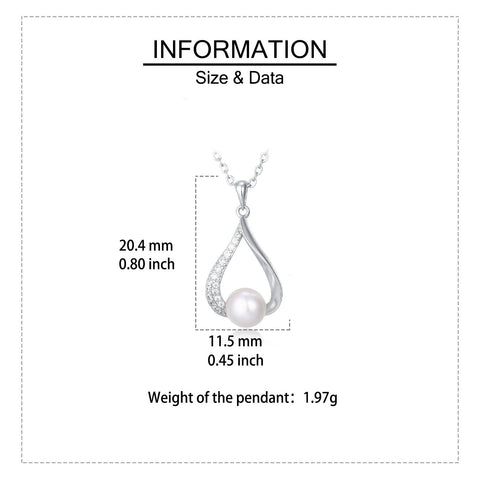 925 Sterling Silver Elegant Pearl & Zircon Teardrop Pendant Necklace In Sterling Silver