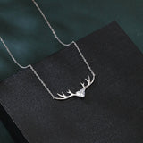 925 Sterling Silver Elegant Deer Antler Necklace With Heart Gemstone Pendant
