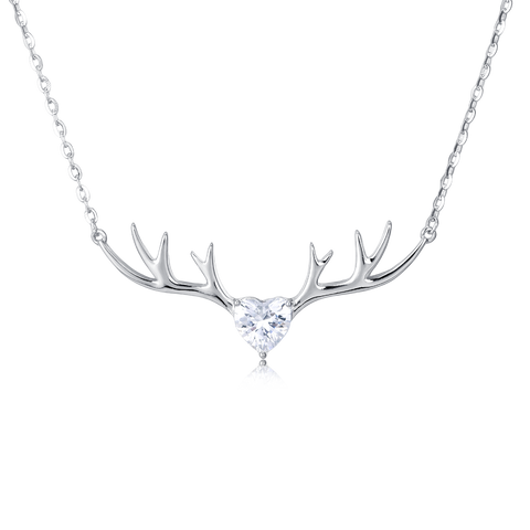 925 Sterling Silver Elegant Deer Antler Necklace With Heart Gemstone Pendant