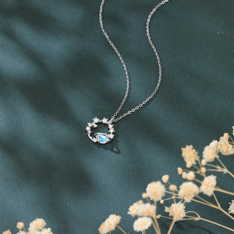 925 Sterling Silver Celestial Zircon Necklace With Planet Ring, Star Moon Charm, And Elegantdesign