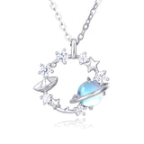 925 Sterling Silver Celestial Zircon Necklace With Planet Ring, Star Moon Charm, And Elegantdesign