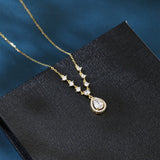 925 Sterling Silver Elegant Plated With Gold Necklace With Teardrop Zircon Pendant And Sparkling Chain Accents