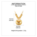 925 Sterling Silver Elegant Plated With Gold Beaded Necklace With Engraved Chinese Character Pendant