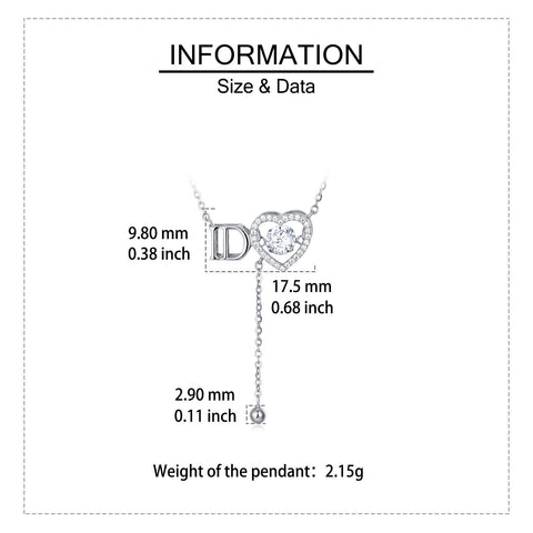 925 Sterling Silver Elegant Silver Heart Moissanite Necklace With Brand Initials