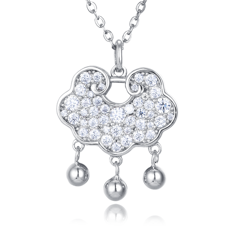 925 Sterling Silver Elegant Moissanite Floral Pendant Necklace With Dangling Spheres