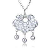 925 Sterling Silver Elegant Moissanite Floral Pendant Necklace With Dangling Spheres