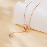 925 Sterling Silver Elegant Rose Plated With Gold Interlocking Circles Moissanite Accent Necklace