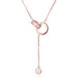 925 Sterling Silver Elegant Rose Plated With Gold Interlocking Circles Moissanite Accent Necklace