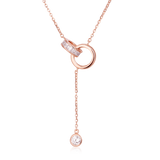 925 Sterling Silver Elegant Rose Plated With Gold Interlocking Circles Moissanite Accent Necklace